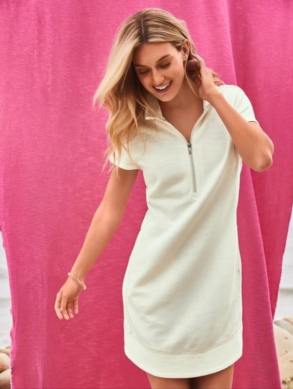 Tommy Bahama Tobago Bay Coconut Half Zip Knit Cream Dress Size Large Resort